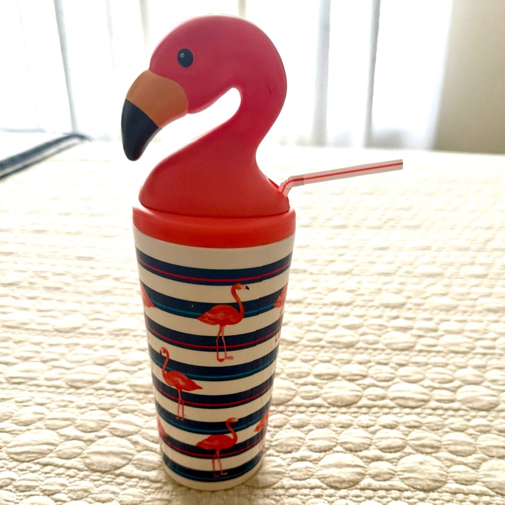 Flamingo Straw Tumbler Cup - Pink Flamingo Design 16 oz. BPA free hard Plastic